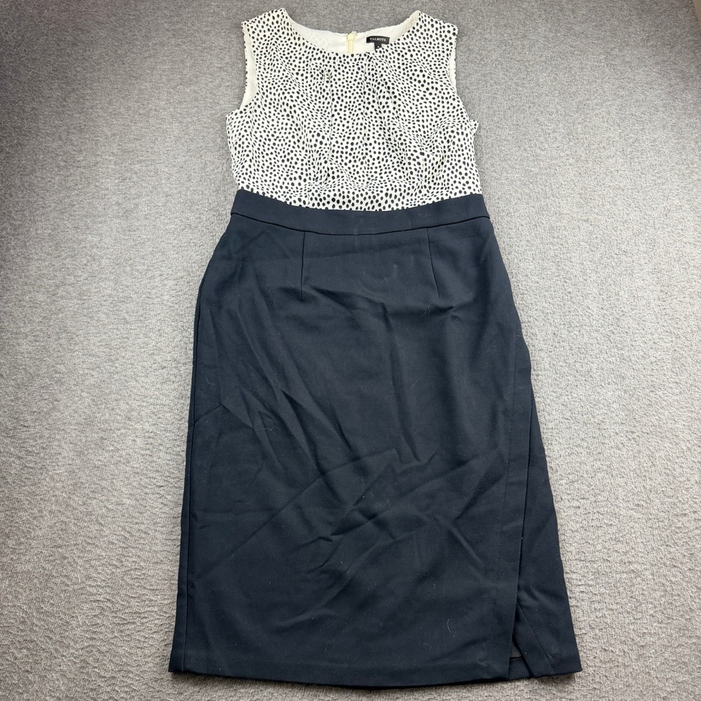 Talbots Women's Polka Dot Mixed Media Sheath Dress Black Cream Size 4 Sleeveless
